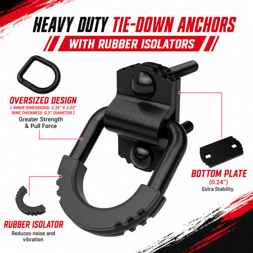 Bolt-On Trailer D-Ring Tie Down Anchors with Rubber Isolators
