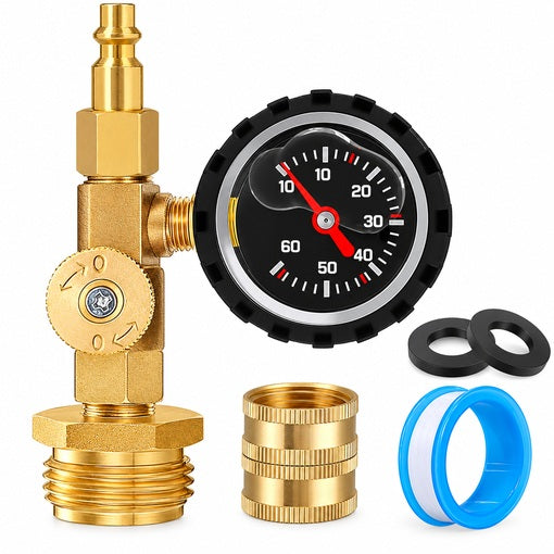RV Winterize Blowout Adapter with Pressure Gauge & Control Valve