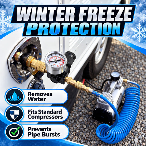 Quick Connect RV Winterization Blowout Kit with Pressure Regulator & Gauge