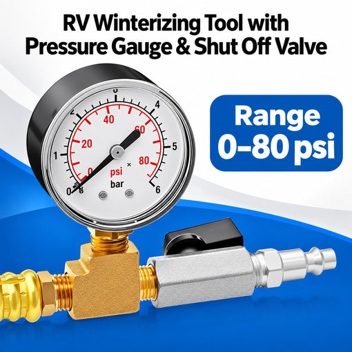 60-Inch Long RV Winterizing Hose with Pressure Gauge