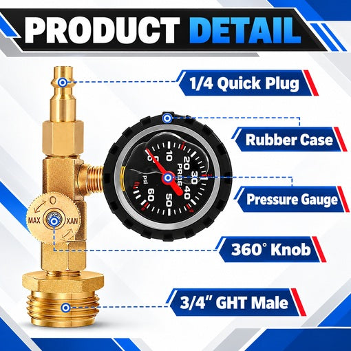 RV Winterize Blowout Adapter with Pressure Gauge & Control Valve