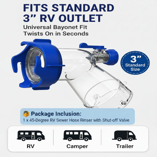 45-Degree RV Sewer Hose Rinser with Shut-off Valve