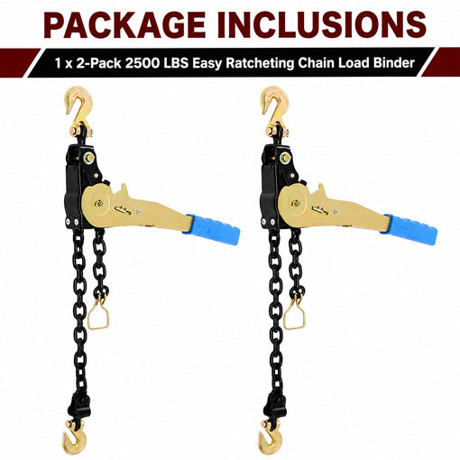 2-Pack 2500 LBS Easy Ratcheting Chain Load Binder