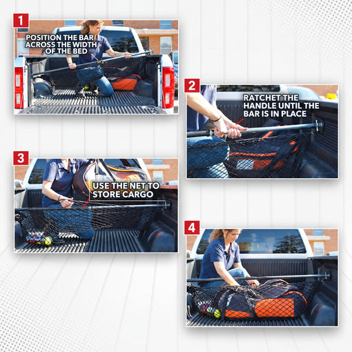 40"-70" Adjustable Heavy Duty Cargo Load Lock Bar with 16" Divider Bar & Storage Net