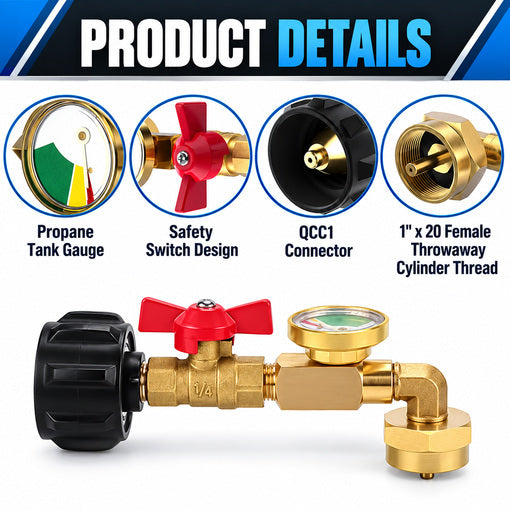 Upgraded Propane Refill Adapter with Valve & Gauge