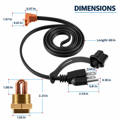 120V Engine Block Immersion Heater with 1" NPT Thread Adapter