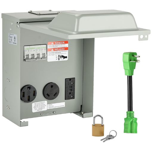 RV Temporary Power Outlet Panel with Breaker