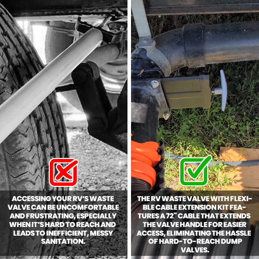 RV Waste Valve with Flexible Cable Extension Kit