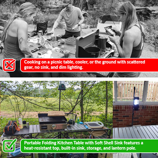 Portable Folding Kitchen Table with Soft Shell Sink