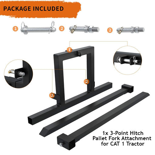 3-Point Hitch Pallet Fork Attachment for CAT 1 Tractor