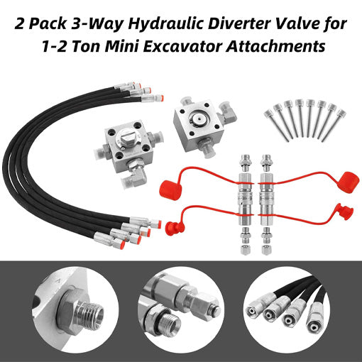 3-Way Hydraulic Diverter Valve Kit (for 1-2 Ton Mini Excavator Attachments)
