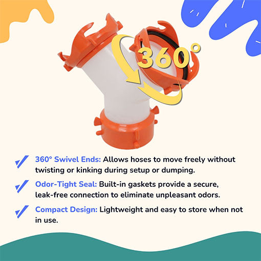 RV Wye Sewer Hose Fitting Adapter