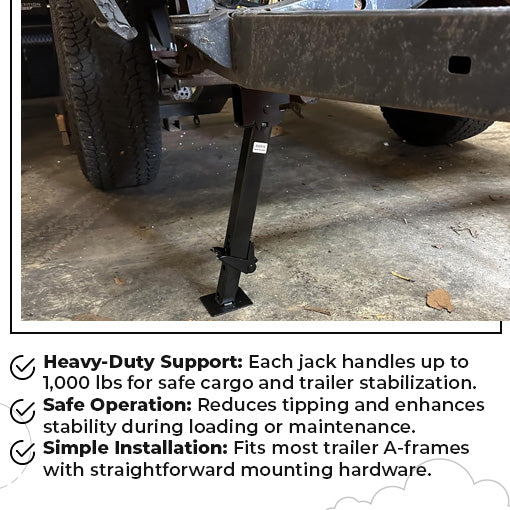 Extended RV Cargo Trailer Telescoping Swing Down Jacks