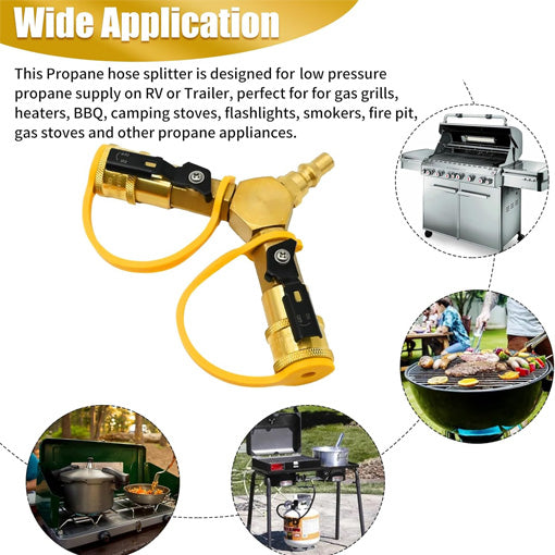 1/4'' RV Propane Quick Connect Y Splitter Adapter