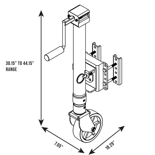 Bolt-On Sidewind Swivel Trailer Jack With Wheel