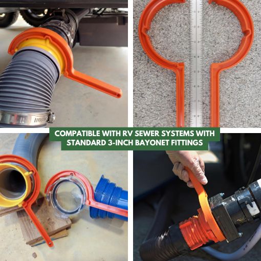Easy-grip RV Sewer Valve Cap with Hose Wrenches