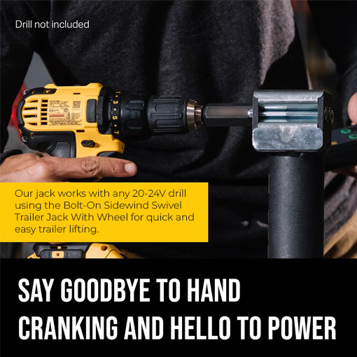 Bolt-On Sidewind Swivel Trailer Jack With Wheel