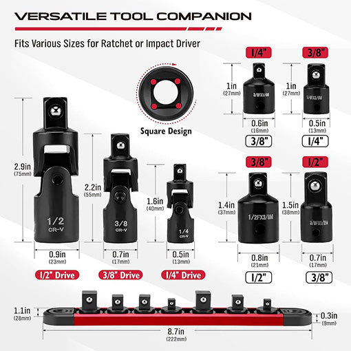 7-Piece Impact Wobble U Joint & Adapter Set