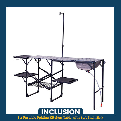Portable Folding Kitchen Table with Soft Shell Sink