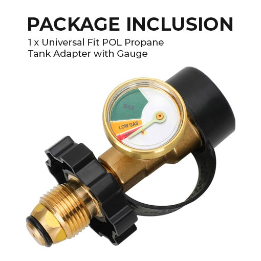 Universal Fit POL Propane Tank Adapter with Gauge