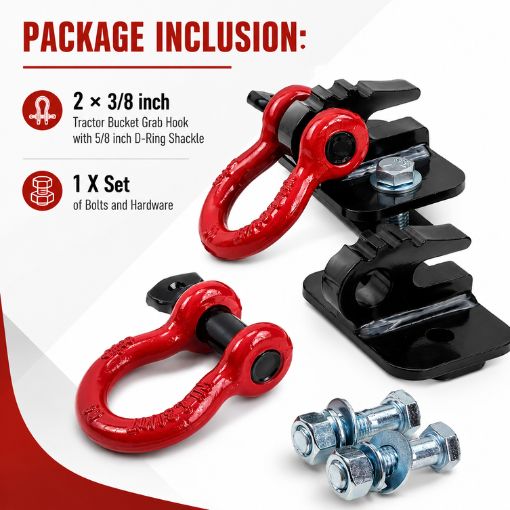 2-Pack 3/8 inch Tractor Bucket Grab Hook with 5/8 inch D-Ring Shackle
