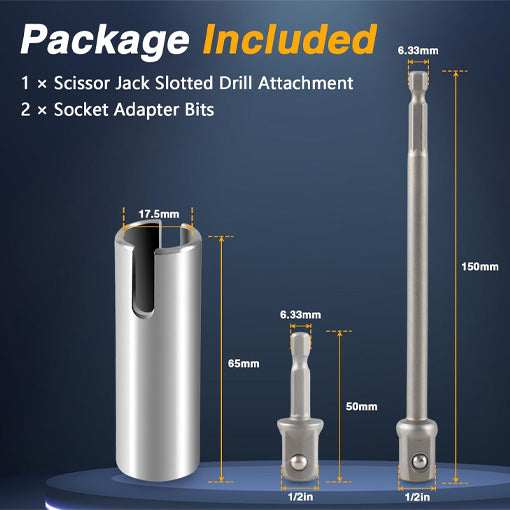 Scissor Jack Slotted Drill Adapter with Long & Short Bits
