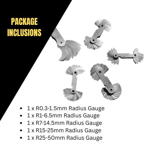 5 Pcs Stainless Steel Radius Gauge Set