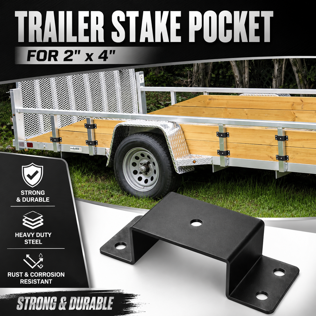 Heavy Duty Trailer Bolt-On 2x4 Steel Stake Pockets