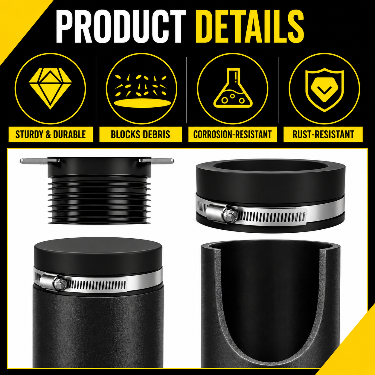 4" RV Sewer PVC Caps with Stainless Steel Clamps