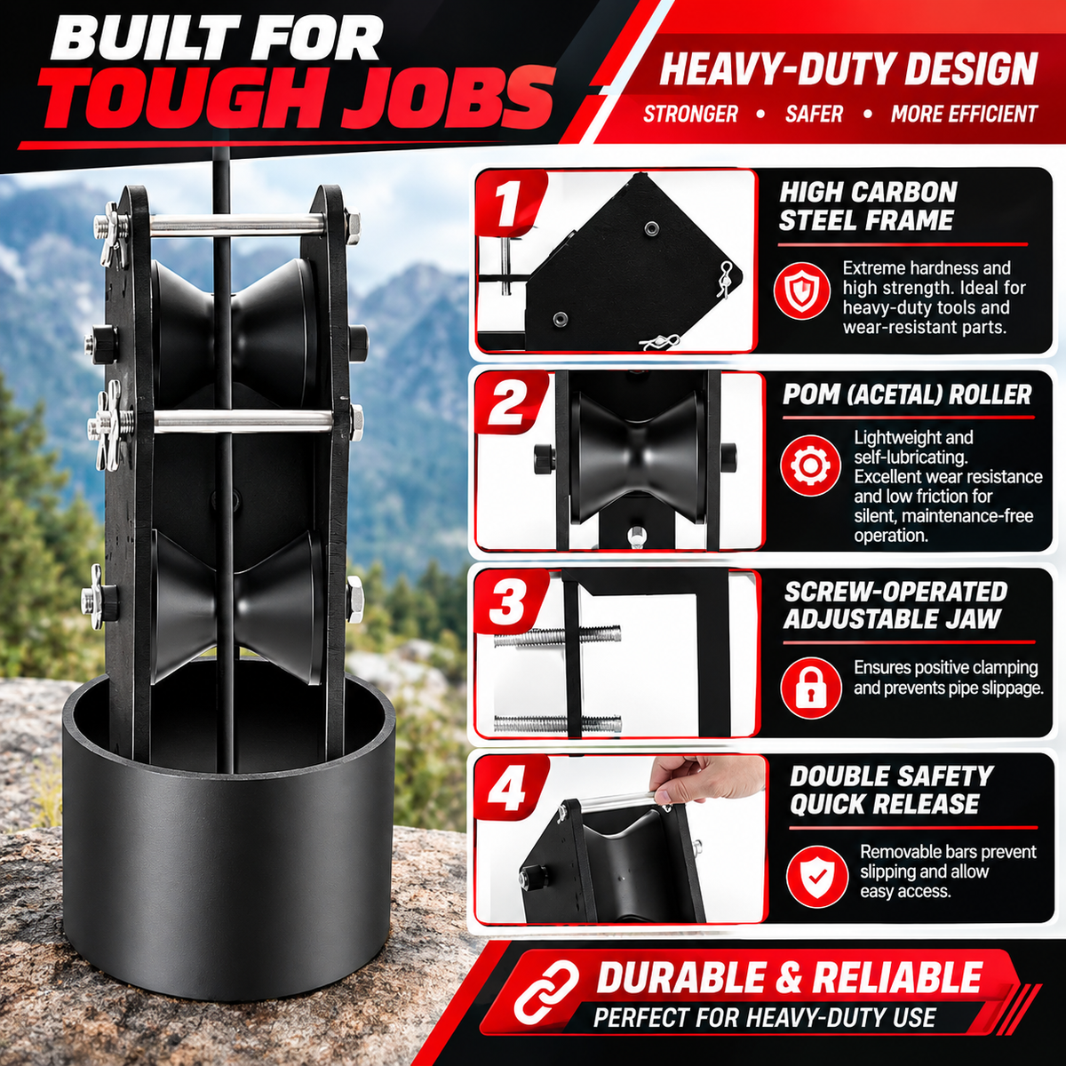 Well Pump Pulling Tool with POM Roller & Removable Side Rails