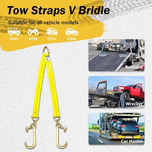 Towing Straps V Bridle with 15" J Hooks and T-J Hooks