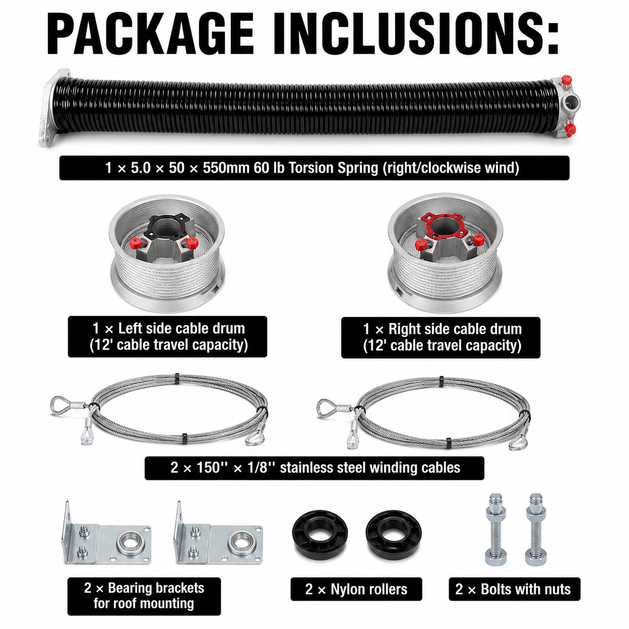 Trailer Ramp Door Spring Kit for 6' Wide Cargo Trailer