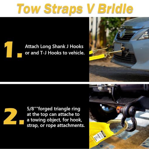 Towing Straps V Bridle with 15" J Hooks and T-J Hooks