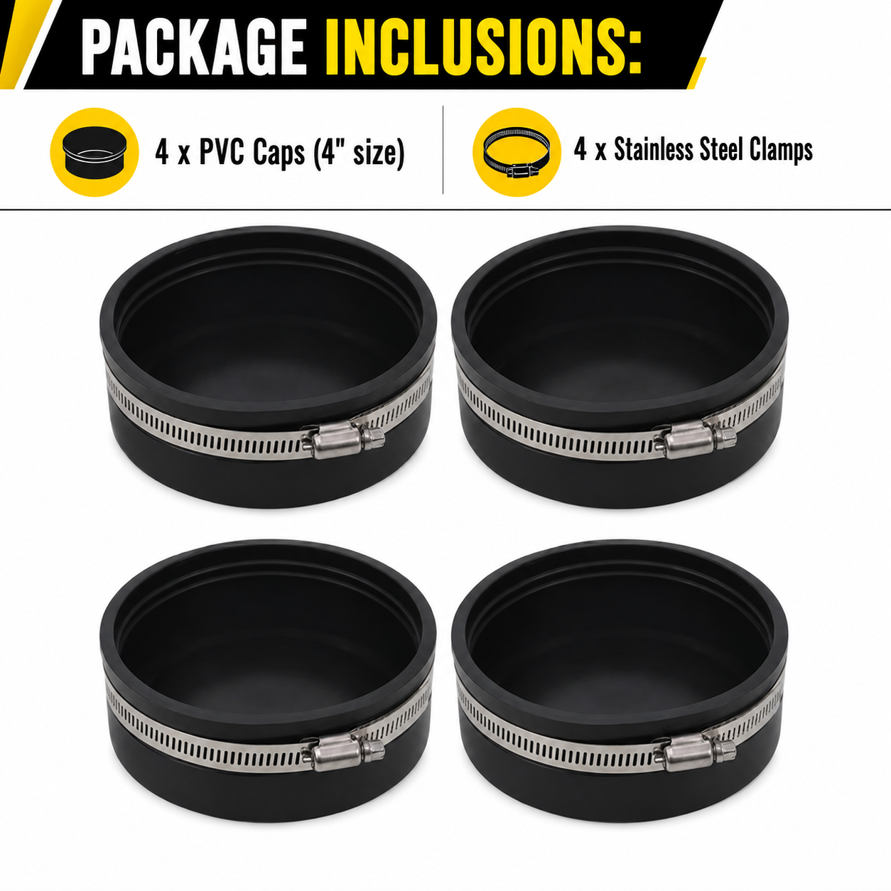 4" RV Sewer PVC Caps with Stainless Steel Clamps