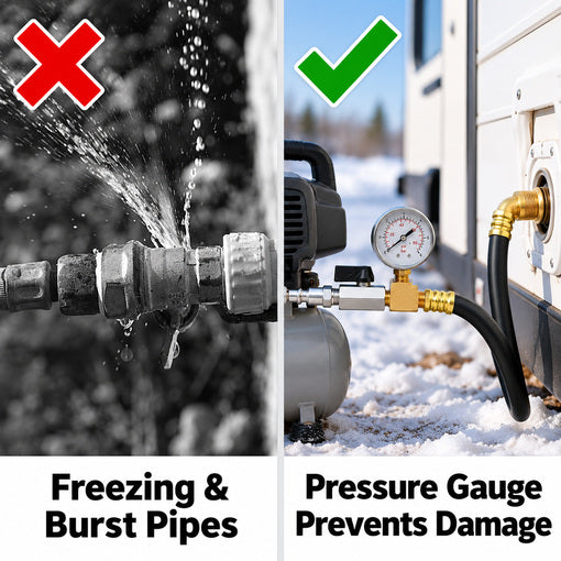 60-Inch Long RV Winterizing Hose with Pressure Gauge