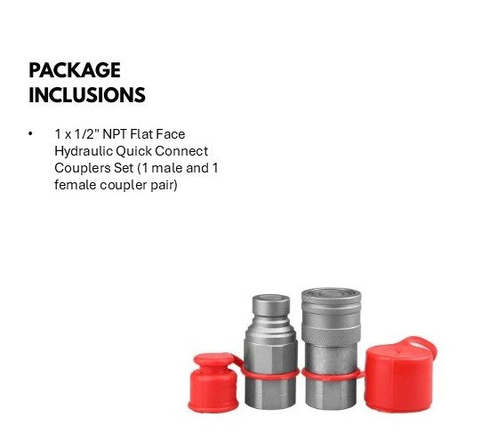 1/2" NPT Flat Face Hydraulic Quick Connect Couplers with Dust Caps