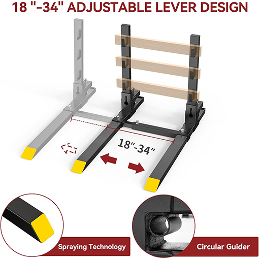 Clamp On Pallet Forks with Adjustable Stabilizer Bar & Anti-roll Bar