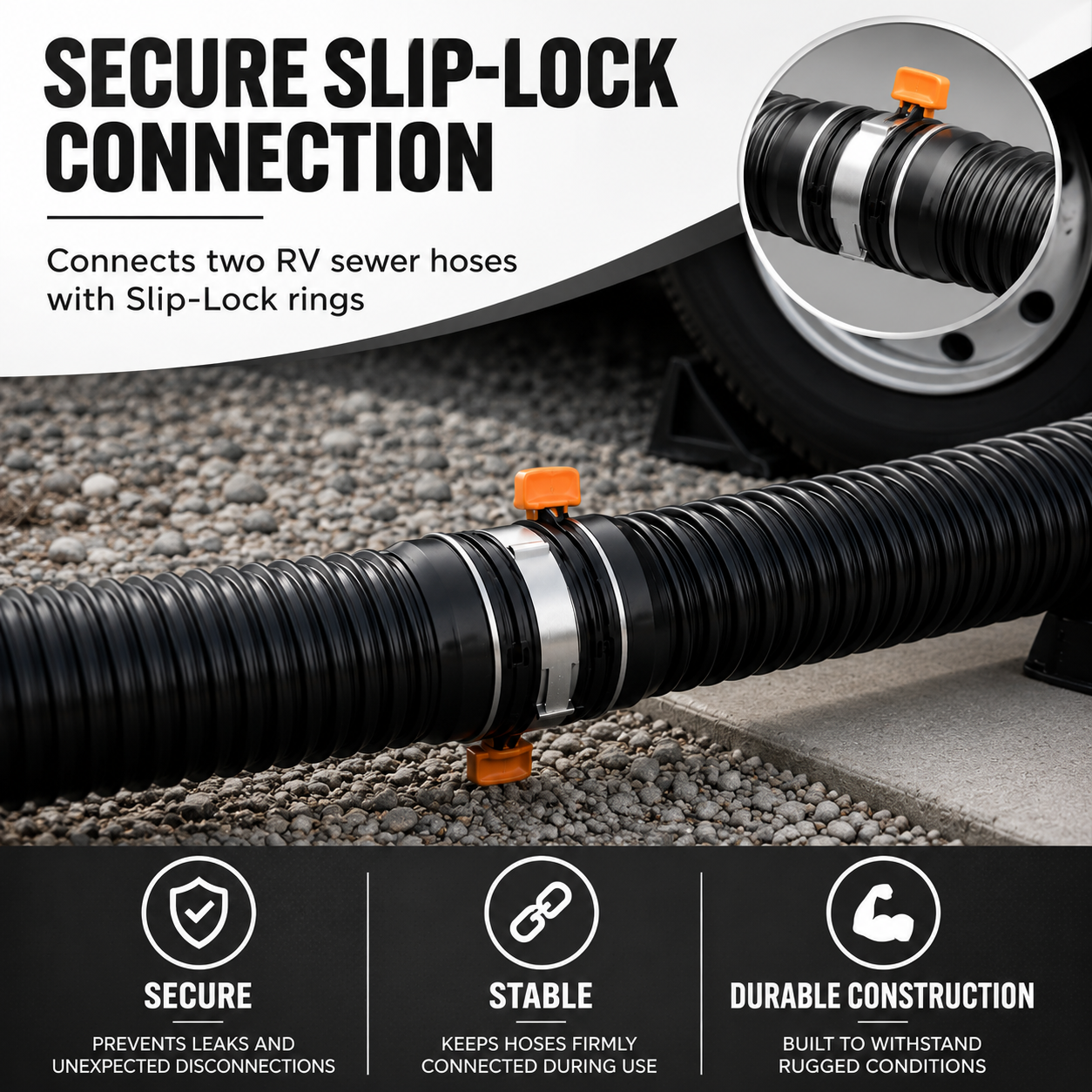 2-Pack RV Easy Slip Internal Hose Coupler with Slip-Lock Rings