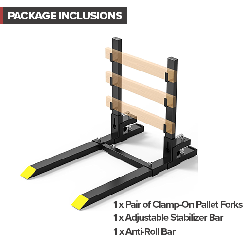 Clamp On Pallet Forks with Adjustable Stabilizer Bar & Anti-roll Bar