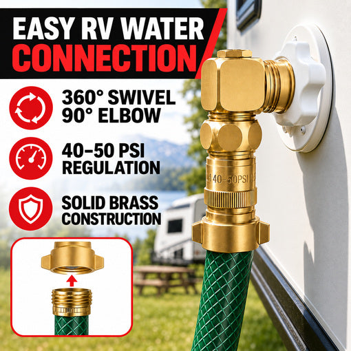 RV Water Pressure Regulator Kit with 90-Degree Swivel Elbow
