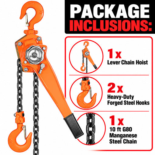 Heavy-Duty 3/4 Ton 10 Feet Levered Chain Hoist