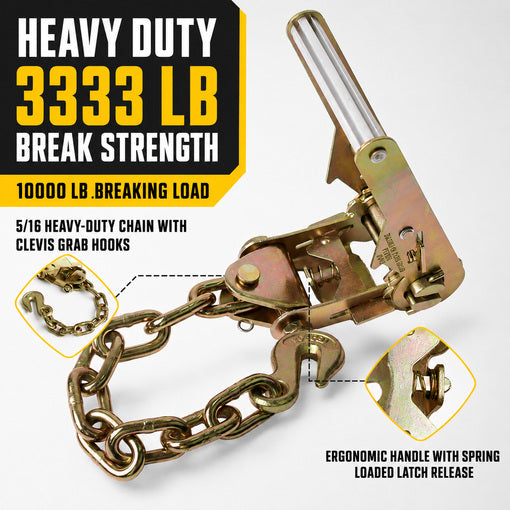 4-Pack Heavy-Duty 5/16 Ratcheting Chain Tensioner with Grab Hooks