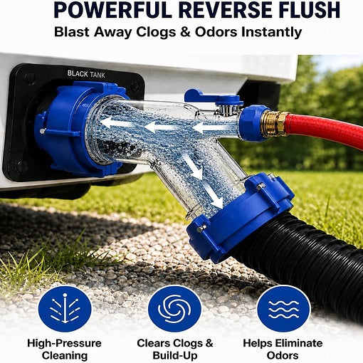 45-Degree RV Sewer Hose Rinser with Shut-off Valve