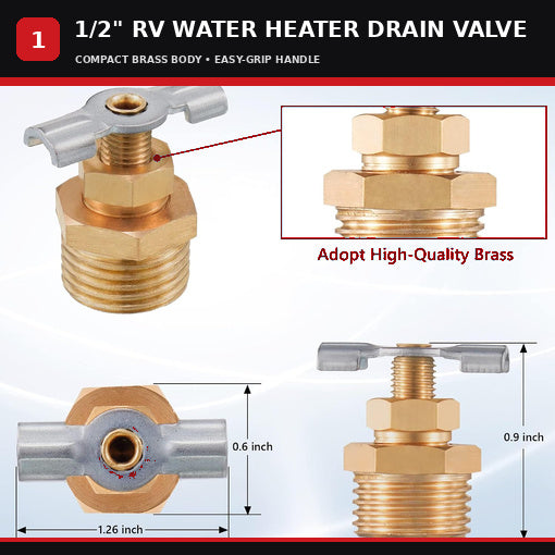 2-Pack 1/2" RV Water Heater Drain Valve Replacement