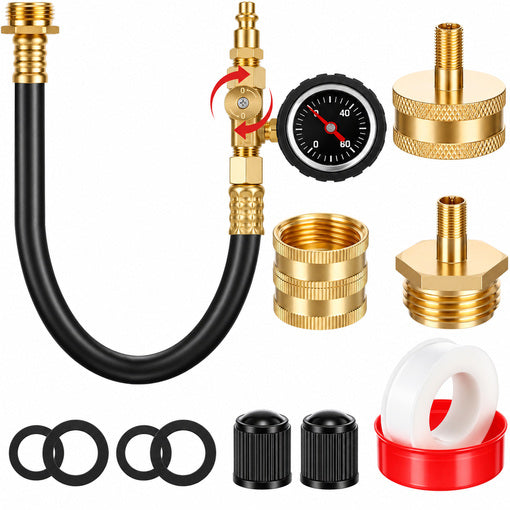 RV Winterizing Hose with Pressure Gauge Control Valve and Blowout Adapters