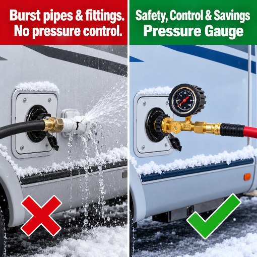 RV Winterize Blowout Adapter with Pressure Gauge & Control Valve