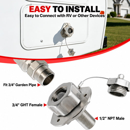 All Metal RV City Water Inlet With Check Valve Replacement