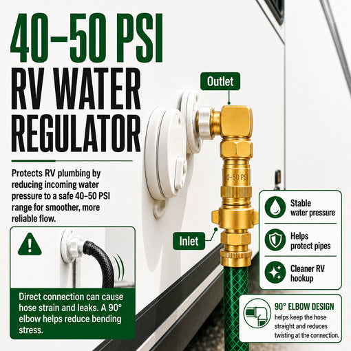 RV 40-50 PSI Water Pressure Regulator with 90-Degree Hose Elbow