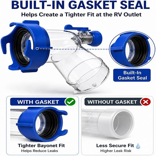 45-Degree RV Sewer Hose Rinser with Shut-off Valve