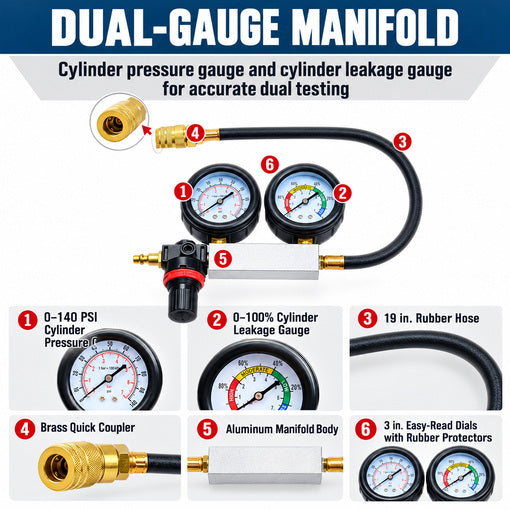 10PCS Engine Cylinder Leak Down Tester Kit